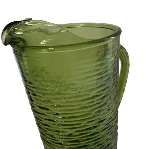 Anchor Hocking Soreno Crinkle Glass Juice Pitcher Avocado Green 1966-1970 - Picture 10 of 16